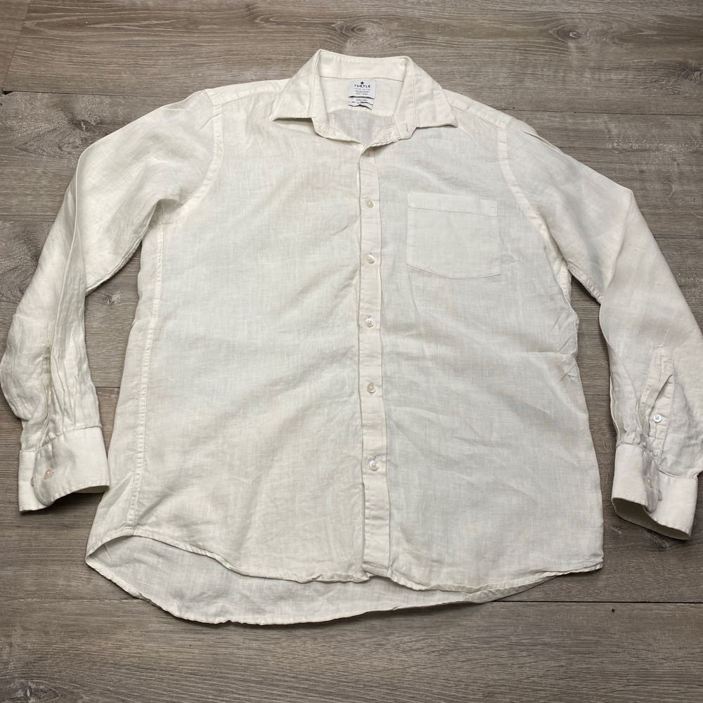 Turtle Limited Edition Tailors Mark Mens 16 Pure Linen Shirt White Slim Fit